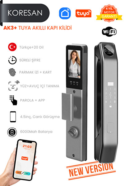 koresan Tuya Akıllı Kilit - Yüz Tanıma - Parmak izi - Wifi - Parola - Görsel ...