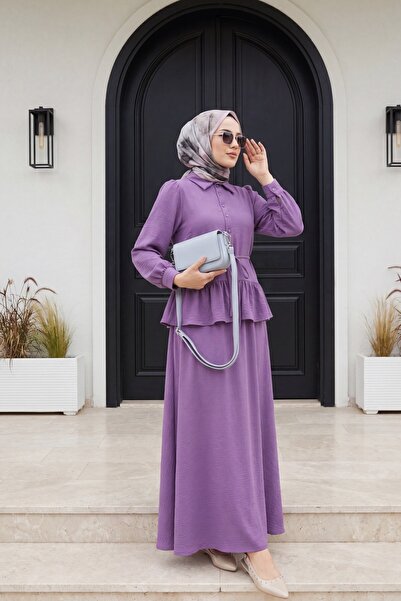 Modamorfo Ruched Part-Detailed Blouse and Skirt Set - Purple