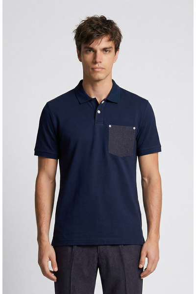 Network N-Tech Lacivert Polo Yaka Denim Detaylı T-Shirt
