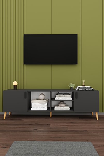 asratrend Modern TV Ünitesi %100 MDF Kapaklı Ahşap Ahşap Ayaklı Televizyon Se...