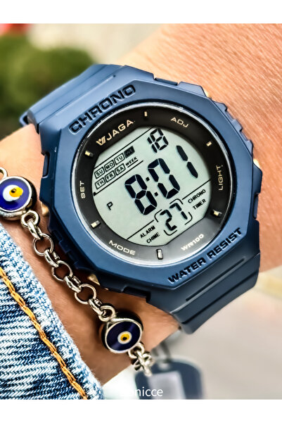 Jaga Unisex Dark Blue Silicone Cord Digital Wristwatch - Waterproof (Suitable...