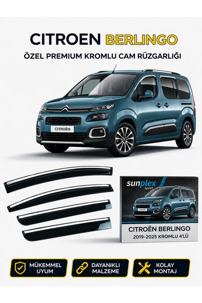 SUNPLEX Citroen Berlingo 2019-2026 Kromlu Cam Rüzgarlığı Takım 4’lü Rüzgar Ke...