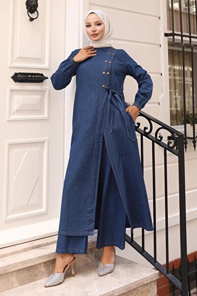 Missvalle Snap Detailed Denim Suit Dark Blue 19262