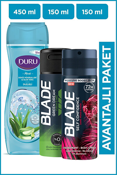 Blade Green Dream & Self Confidence Erkek Deo 2x150 ml+ Duru Moods Deniz Mine...