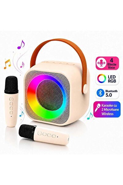 Timebox Set de boxe karaoke Bluetooth 5.0 cu 2 microfoane wireless, multifunc...