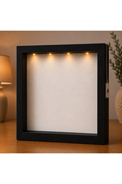 Pawellia 25x25x7 cm Siyah Derin Anı Çerçevesi LED Işıklı