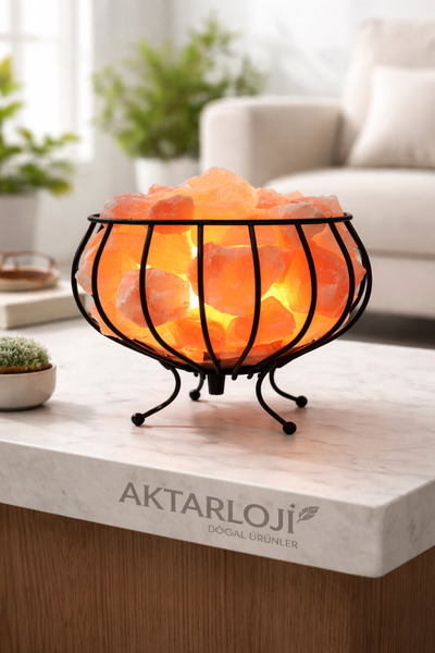 aktarloji Himalaya Ferforje Tuz Lambası / Dekoratif Şık Sepet Kaya Tuzu Gece ...