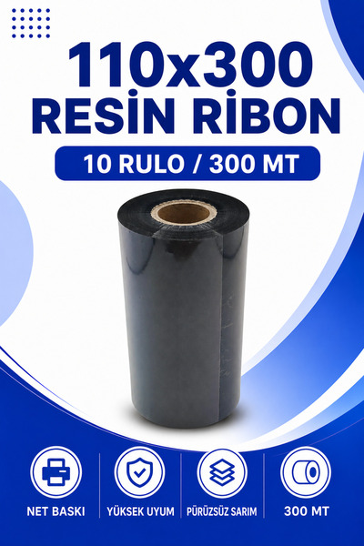 Küresel Etiket Barkod 110x300mm Resin Ribon | 10 Rulo | 300 Mt | Dayanıklı | ...