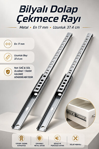 NZB Teleskopik İnce Bilyeli Bilyalı Dolap Çekmece Rayı Sürgüsü Metal En 1.7 c...