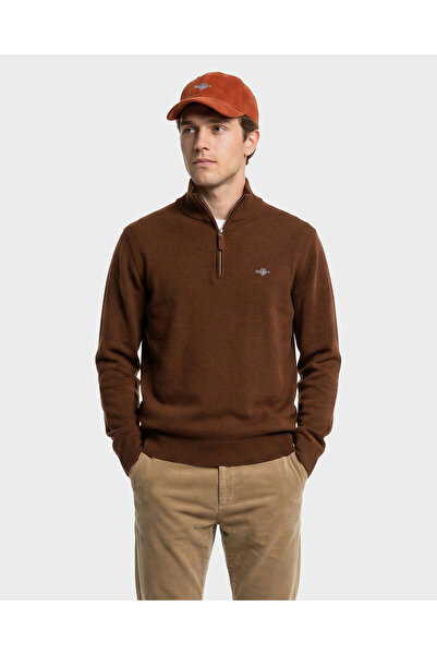 Gant Erkek Kahverengi Regular Fit Yarım Fermuarlı Yün Kazak