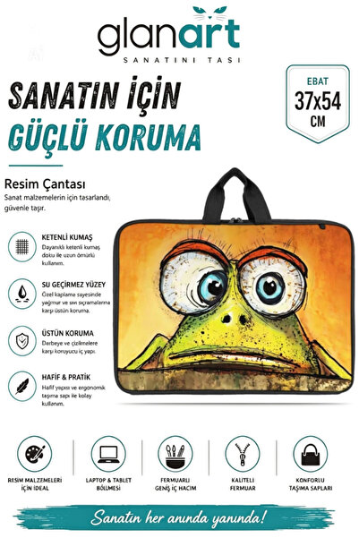 Glanart askılı, fermuarlı 35x50 resim çantası su geçirmez ketenli kumaş 37x54...