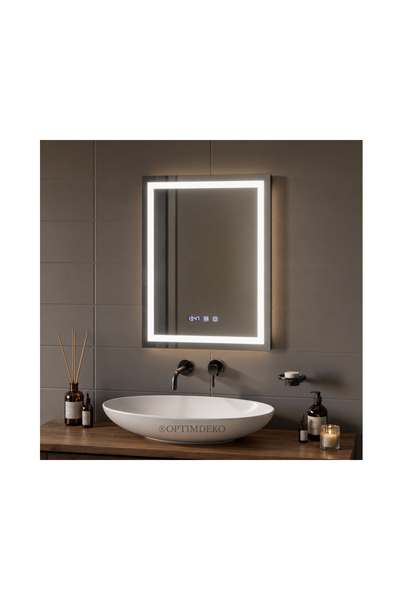 OPTIM DEKO Oglindă de baie premium cu LED tactil și funcție de dezaburire, 60...