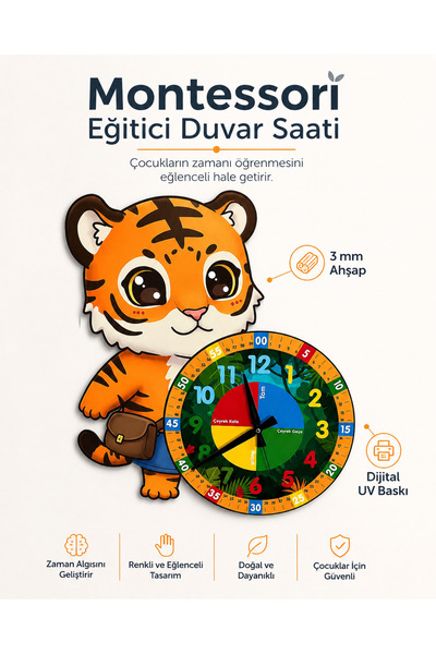 karbonsoft Sevimli Çantalı Kaplan Tiger Montessori Çocuk Odası Eğitici Ahşap ...