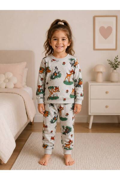 Pajama Shop طقم بيجامة شتوية بأكمام طويلة من القماش القطني للفتيات باللون الر...