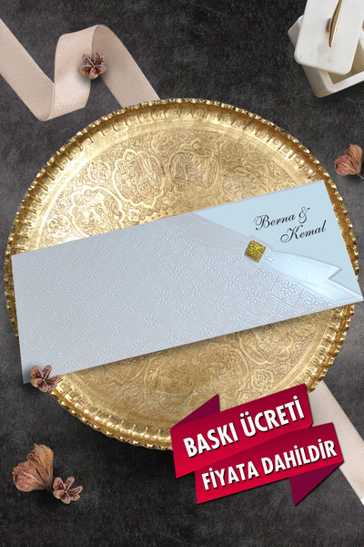 Cem Davetiye Düğün Nişan Nikah Kına Davetiyesi 3339 (100 ADET) Baskı Dahil