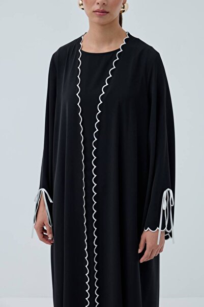mayar officiall Nakışlı Siyah Abaya İkili Takım Abaya-Ferace