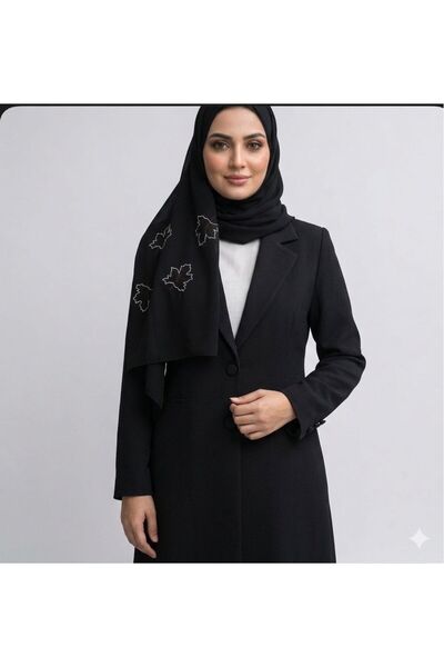 Veil Designer طرحه بوال اسود طبقتين بتطريز اوراق شجرة بوال ياباني 190*60