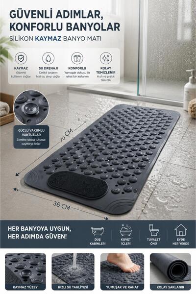 Tercih Home Silikon Masajlı Banyo Matı Banyo Kaydırmazı Duşakabin Küvet İçi V...