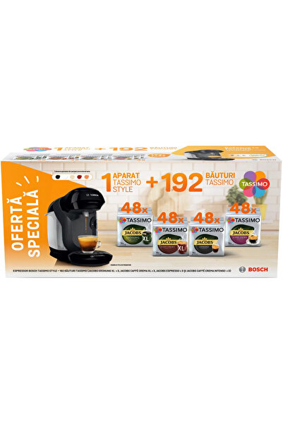 Bosch Pachet cu 12 cutii de capsule Tassimo Jacobs + aparat de cafea Style negru