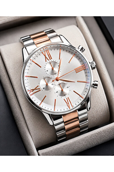 Weluxa Rose Gold Silver Color Steel Cord Gift Men's Wristwatch + Watch Box