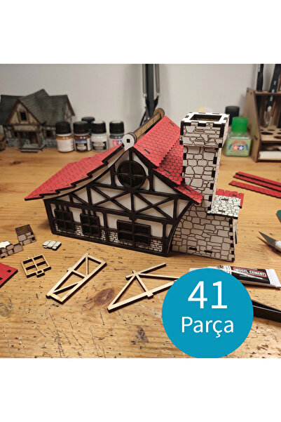 Bluline Studio Ahşap Kendin Yap Ev Maketi (Çatısı Açılır) - 3D Renkli Puzzle