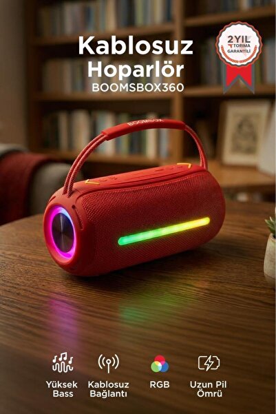 Torima Bluetooth Hoparlör Rgb Işıklı USB TF Destekli Booms Box 360 Kırmızı