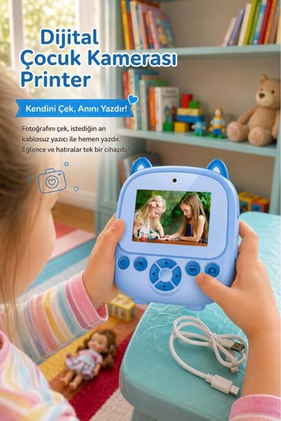 Torima Dijital Fotoğraf Makinesi Çocuk Termal Resim Baskılı Yazıcı Kamera Video Makinesi CMR21 Mavi