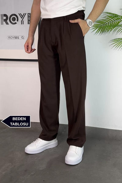 Baggy Double Pleated Pants Comfortable Fit Rubber Waist New Season Men's Linen Pants