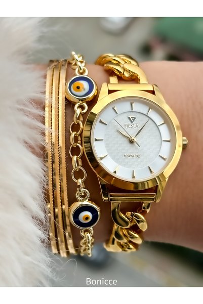 Fiesta Full Steel (Case, Strap) Luxury Strap Gold Color Vip 5 Atm Wristwatch