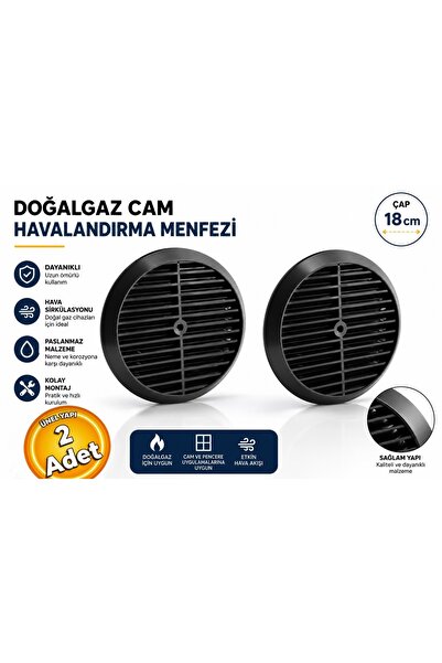 Kendo Doğalgaz Havalandırma Cam Menfezi Siyah Renk 18 cm (2 Adet)