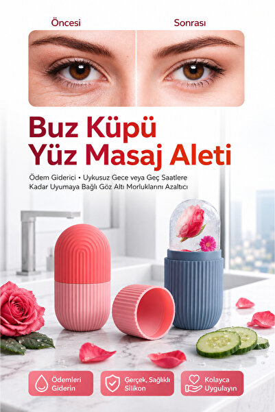 silvora Yüz, Göz ve Boyun için Soğuk Terapi Masaj Aleti, Silikon Buz Küpü Rul...