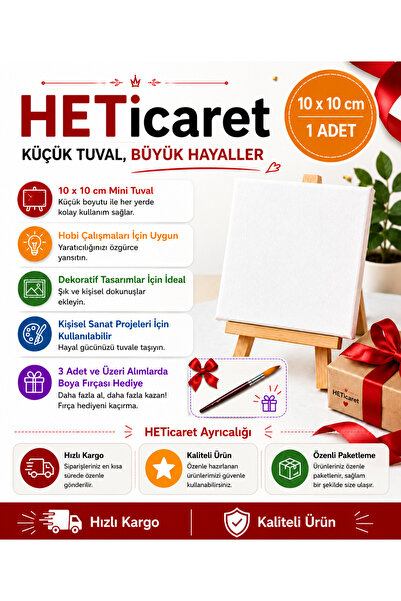 HETicaret 10x10 cm Mini Tuval Kanvas Boyama Tuvali (3'lü Alımlarda Fırça Hediye)