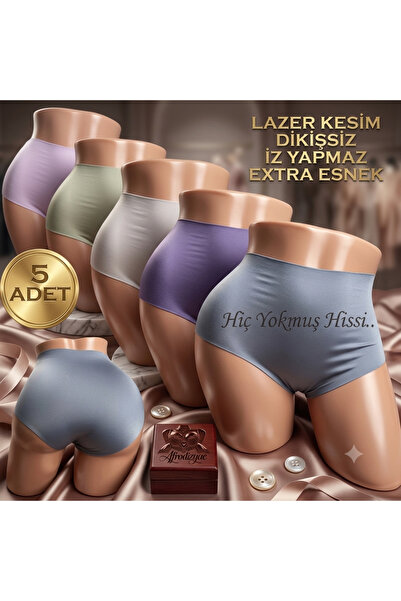 Afrodizyac 5'li Extra Yüksek Bel Lazer Kesim Dikişsiz İz Yapmaz Hayalet Külot...