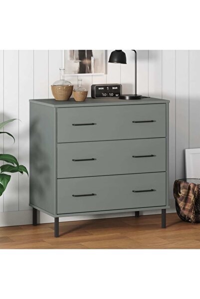 Concept Servantă cu 3 sertare, gri, 77x40x79,5 cm, lemn masiv OSLO