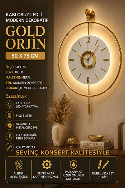 SEVİNÇ KONSEPT Led'li Gold Orjin 24 (Büyük Boy 51 X 76 Cm), Modern Dekoratif ...