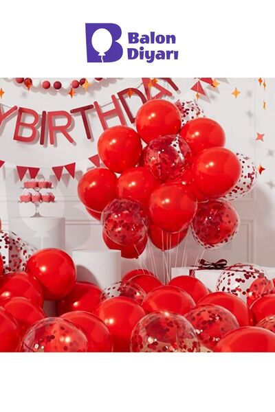BALON DİYARI 20 adet Kırmızı ve Şeffaf Balon