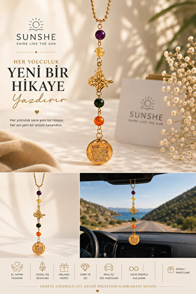 Sunshe Atelier زخرفة سيارة بمرآة الرؤية الخلفية من حجر العقيق المختلط مع صلاة...
