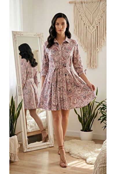 Ded COLLECTION Rochie cămașă de damă cu imprimeu etnic, cu curea integrată și...