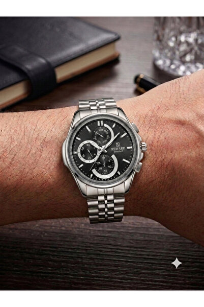 Reward Men's Silver Metal Cord Black Dial Functional Wrist Watch 2 Years Warr...