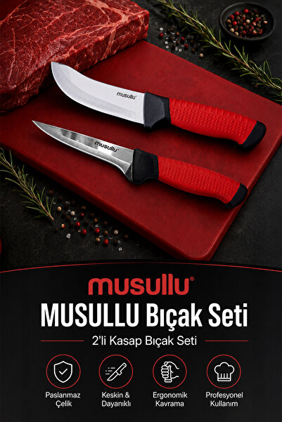 Musullu 2'li Profesyonel Kasap Bıçak Seti - Paslanmaz Çelik Yüzme ve Sıyırma ...