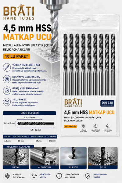 4.5mm Drill Bit 10pcs Metal Aluminum Wood Plastic Steel Drilling Hole Drilling Bit