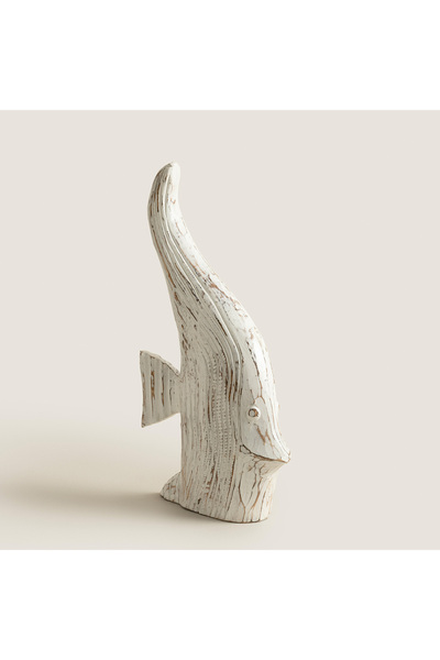Chakra Antik Albasia Ahşap Balik Beyaz Büyük (28X8X50Cm) Natural