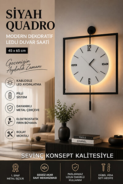 SEVİNÇ KONSEPT Led'li Siyah Quadro Yuvarlak Kristal Orta Boy, Modern Dekorati...