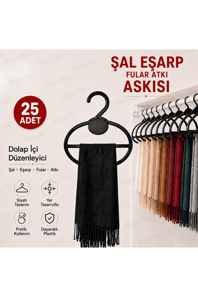 Modern Raf 25 komada crnih vješalica za šalove, plastični set vješalica za or...
