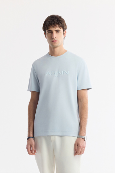 Avva Tricou pentru bărbați, albastru deschis, cu gâtul rotund, bi-stretch, in...