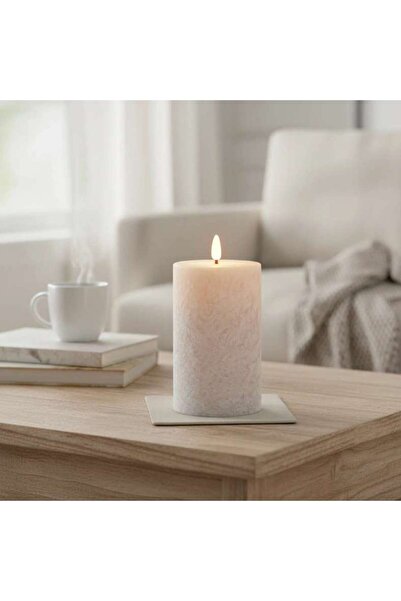 PAN HOME Auralite Led Real Wax Mottled Pillar Candle Dia7.5x12.5cm - Beige
