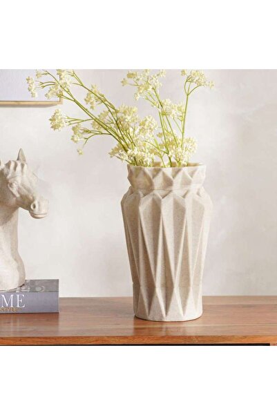 PAN HOME مزهرية تاليا للديكور من البولي ريزين 19.5×19.5×32 سم - بيج