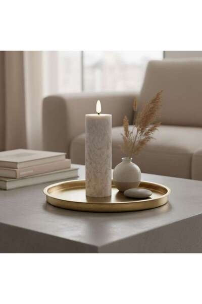 PAN HOME Auralite Led Real Wax Mottled Pillar Candle Dia5x15cm - Beige