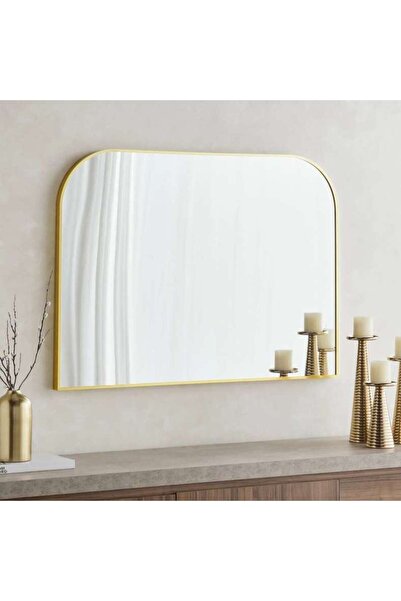 PAN HOME مرآة حائط معدنية على شكل قوس من ستانلي 110×80 سم - ذهبية