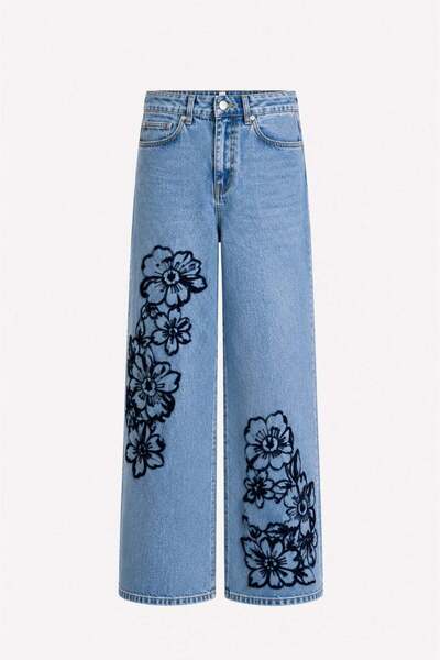 elif teke Roseleg Embroidered Jean Blue